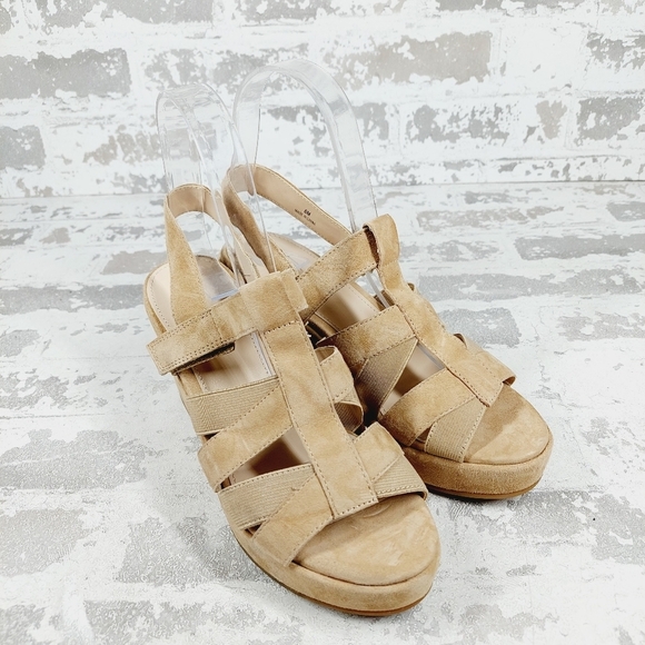 New Pelle Moda Kym Tan Suede Platform Wedge Sandals E739 - Picture 4 of 15